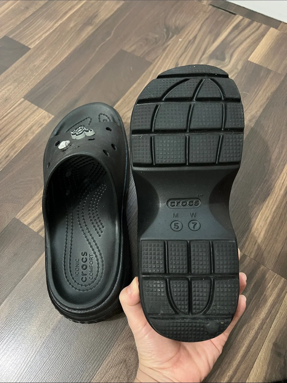 Black Crocs Platform Slide Sandals. Taylor Swift Reputation inspired.